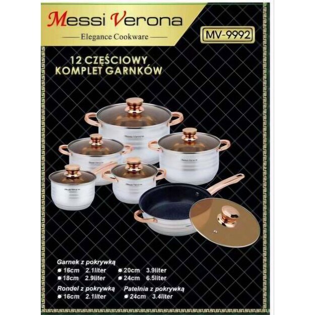 Nerūdijančio plieno puodu komplektas Messi Verona 6 vnt 12 dalių 1